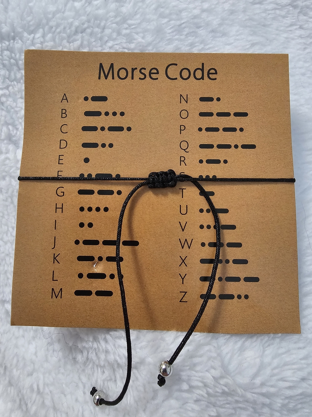 New With Tags Morse Code Bracelet, Adjustable Black Cord